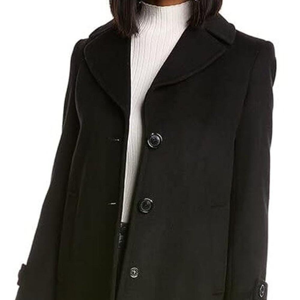 Sam Edelman Twill Walker Wool-Blend Coat Black 12